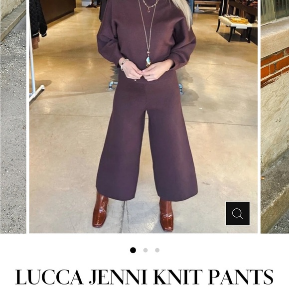 Lucca Jenni wide leg knit crop pants trousers pull on Kelley Cawley camel LUX Sm - Picture 13 of 13